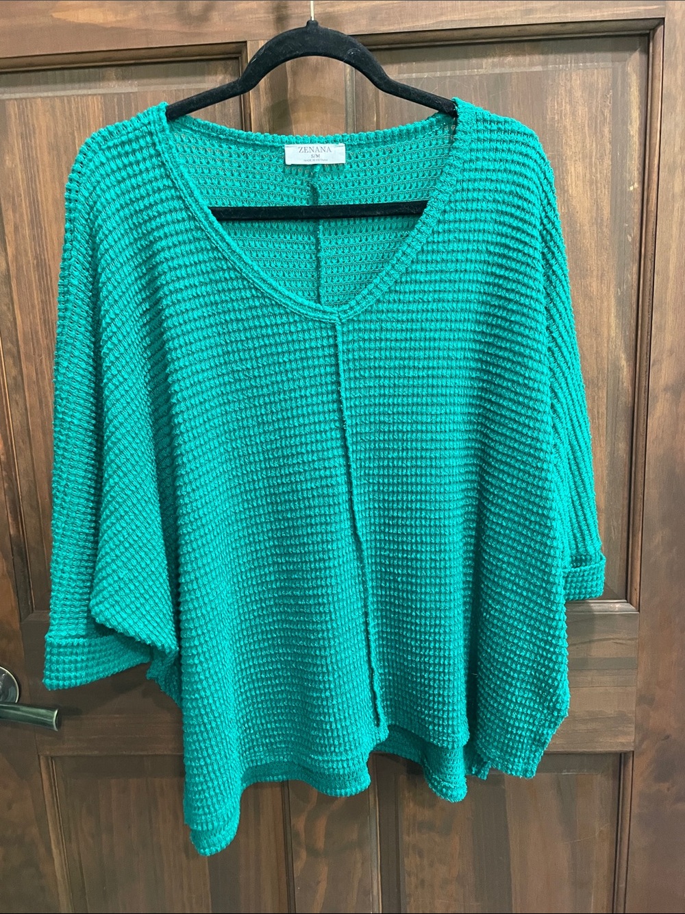 Zenana Outfitters Green V-Neck Waffle Knit Sweater